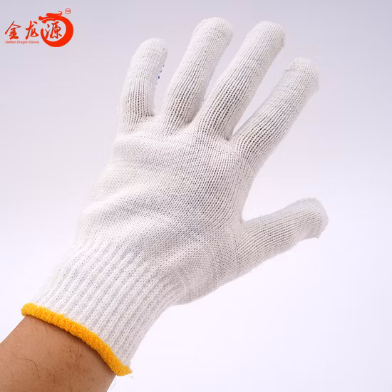 Luvas de algodão branco de malha barata de PVC DOT Luvas de trabalho de segurança pontilhadas de PVC